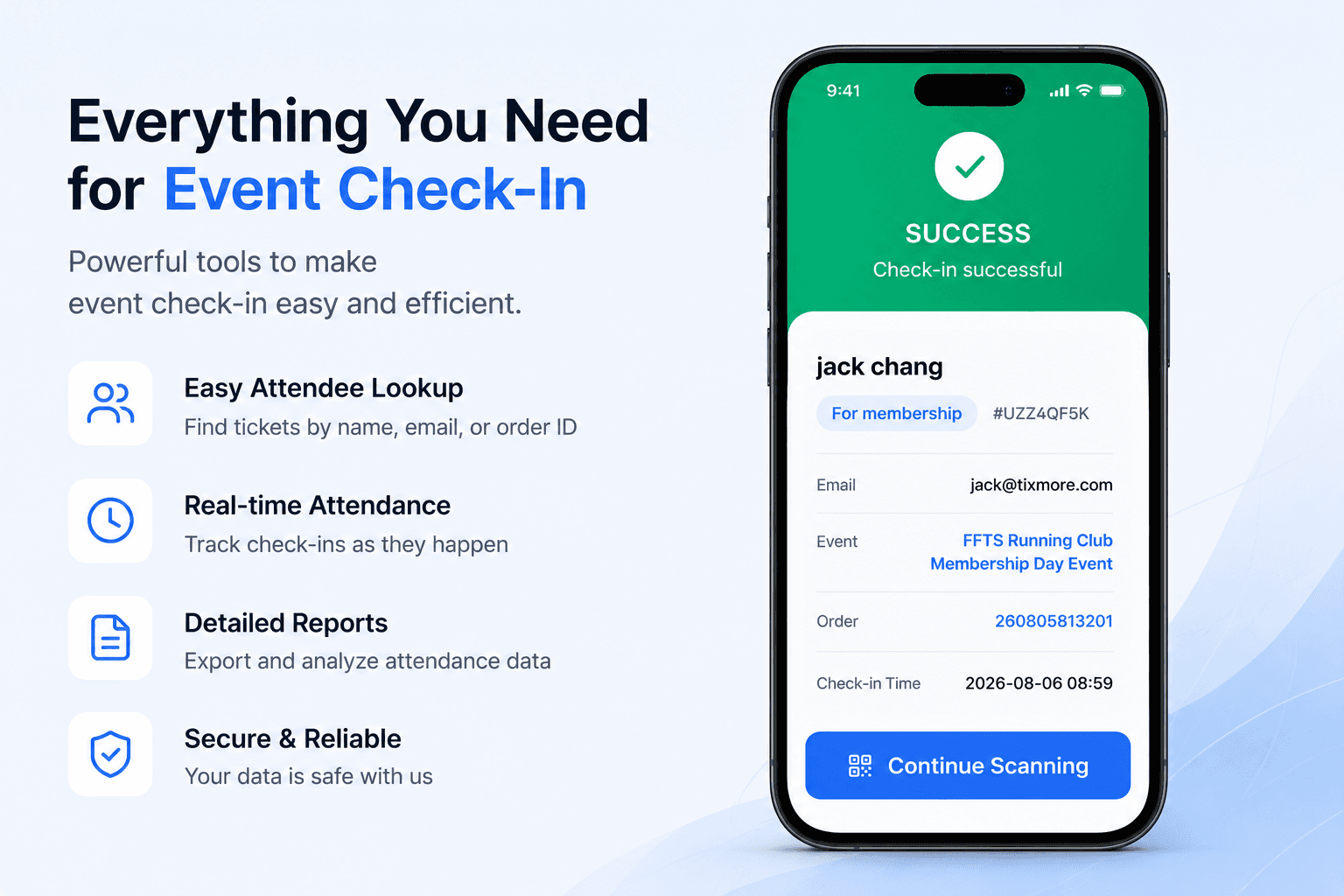 Successful check-in confirmation screen
