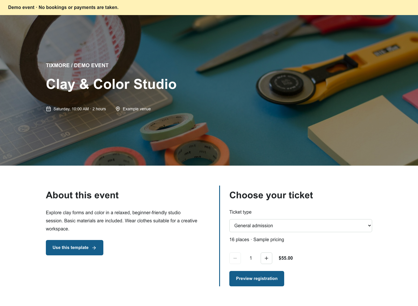 Clay & Color Studio template preview (demo data)