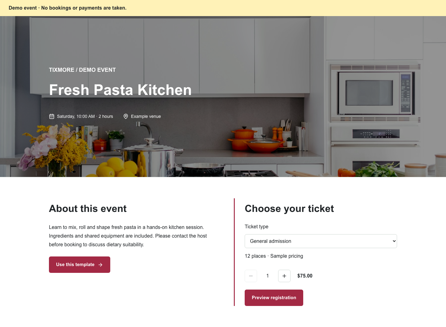 Fresh Pasta Kitchen template preview (demo data)